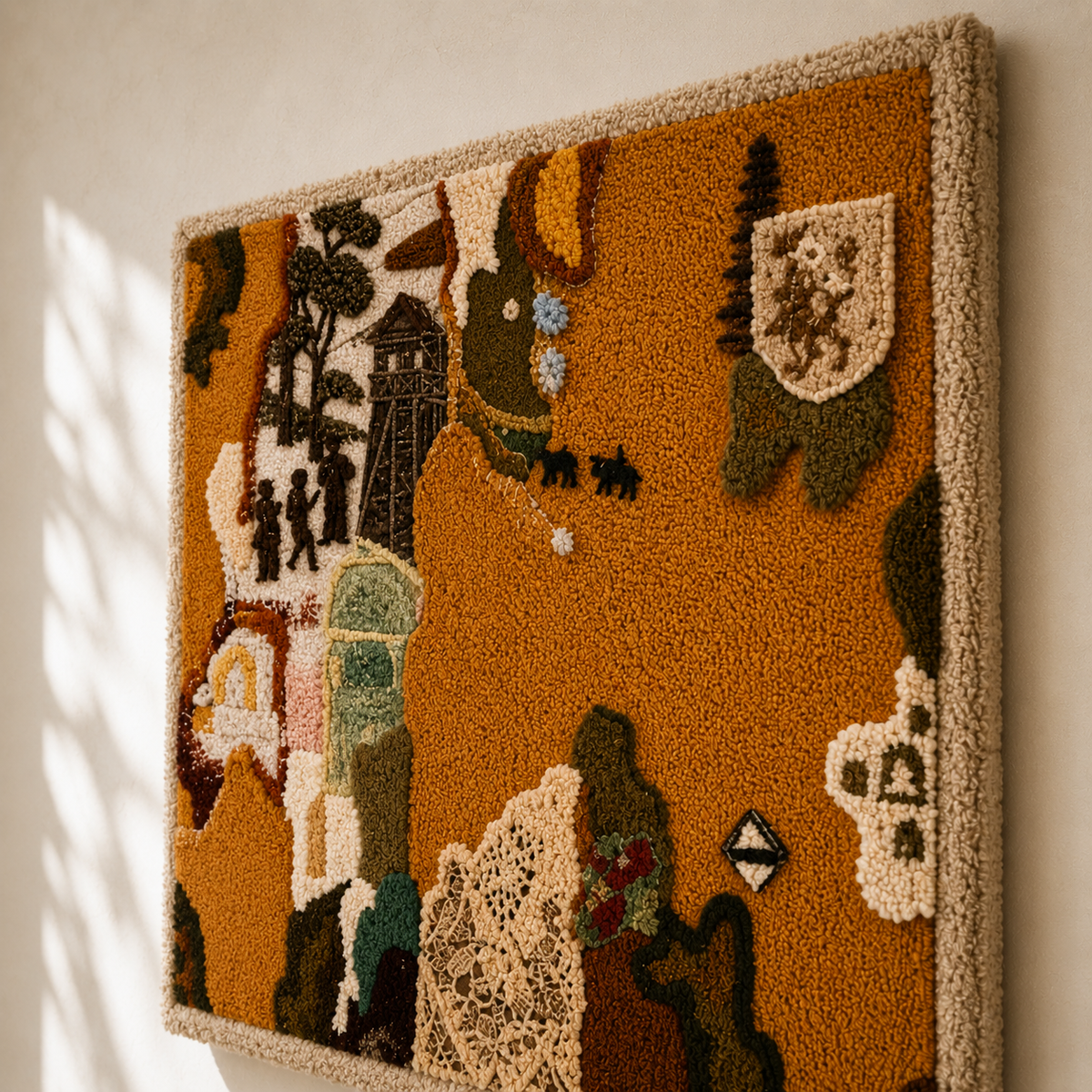 Detailed close-up of Hewn Earth Orchard Deer wall art, showcasing intricate design and natural textures.