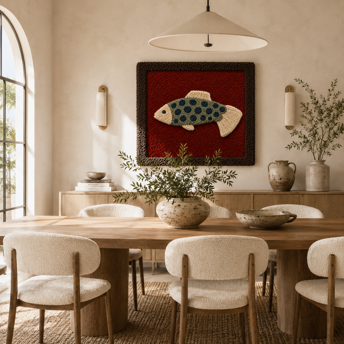 Colorful Village Tapestry wall art by Hewn Earth, featuring detailed scenes of a quaint village, perfect for home decor.