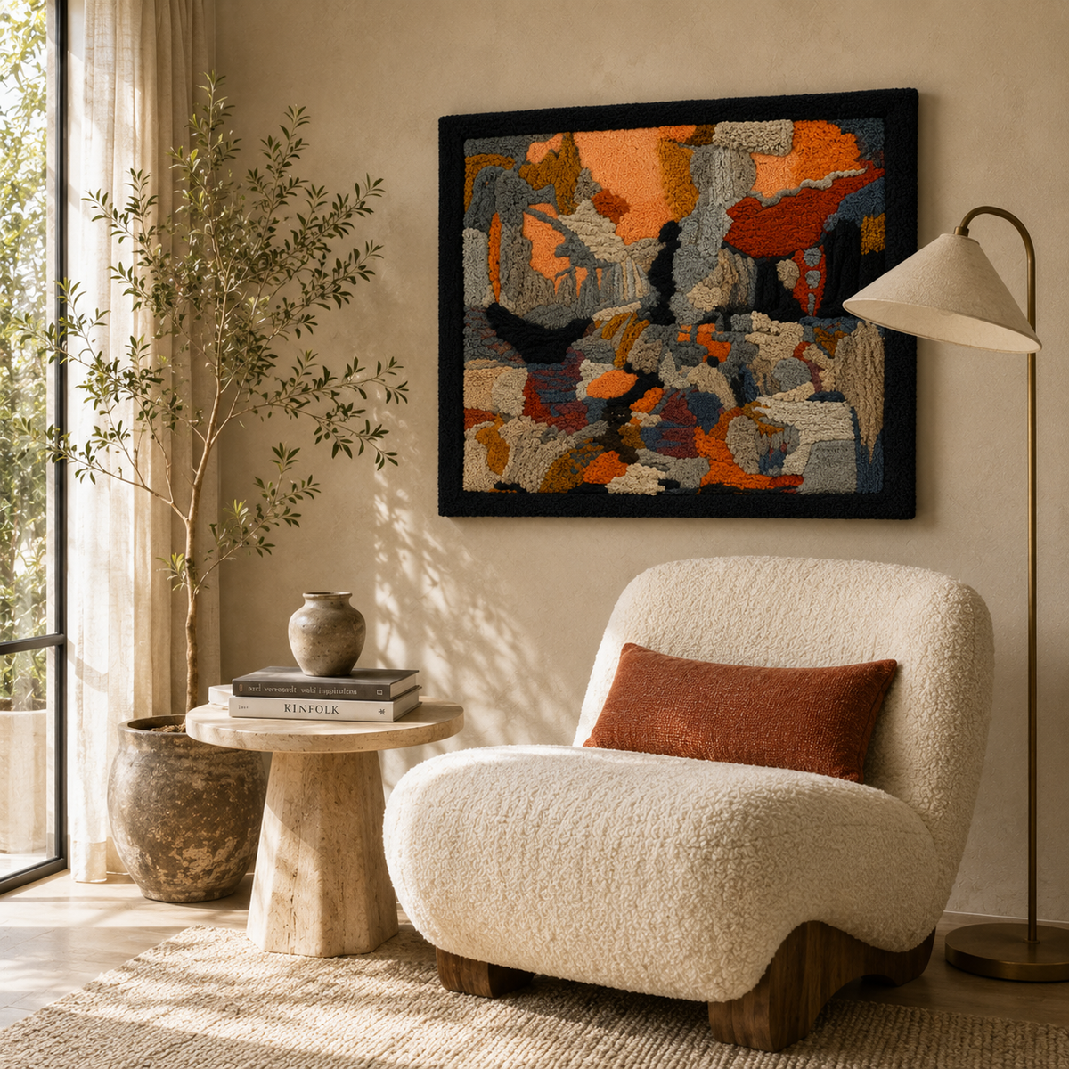 Hewn Earth Mountain Temple wall art featuring a scenic mountain landscape with a temple, suitable for wall decoration.
