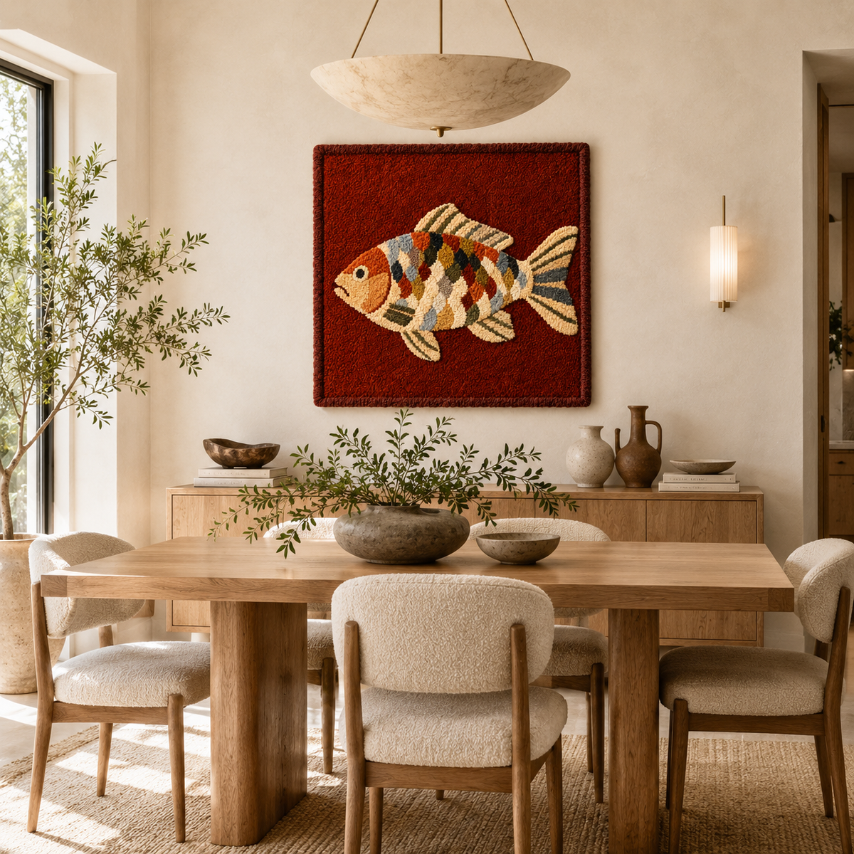 Hewn Earth Cloud Garden Red wall art featuring a vibrant red and soft cloud design on a textured background.