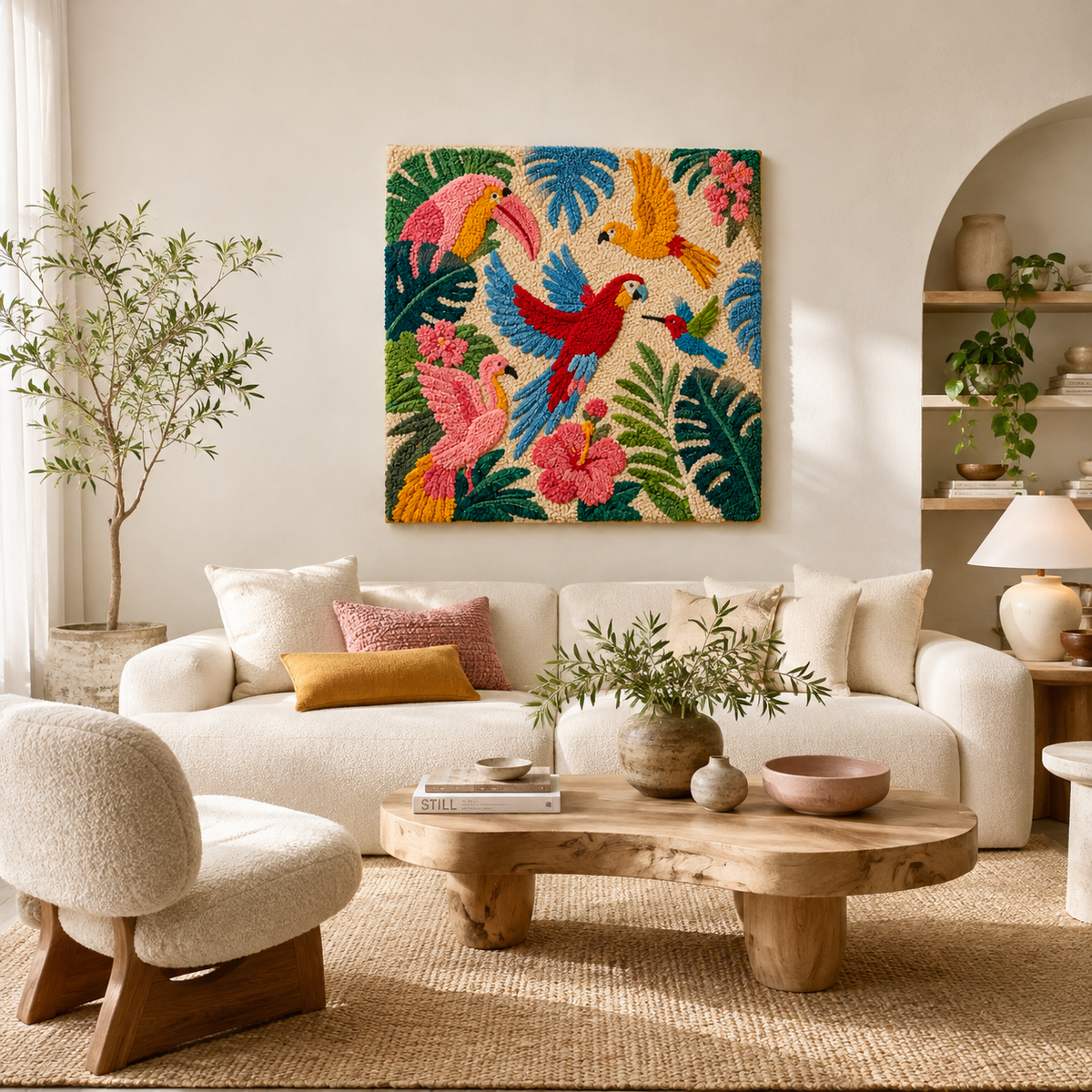 Colorful floral panther wall art by Hewn Earth featuring vibrant flowers and sleek panther silhouette on a neutral background.