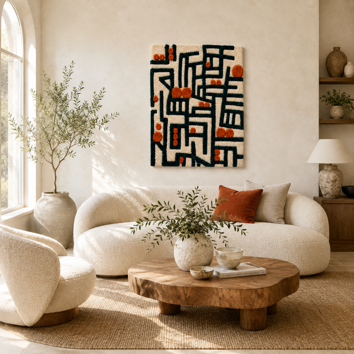 Colorful tropical parrots wall art by Hewn Earth featuring vibrant parrots perched on lush tropical branches.