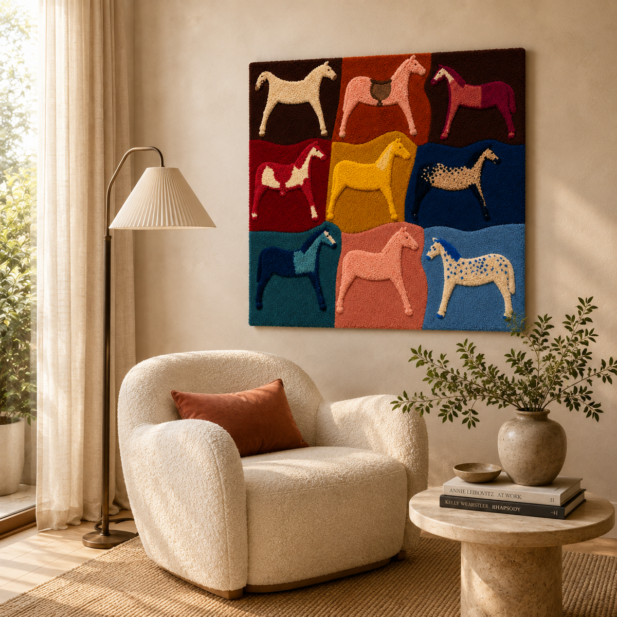 Hewn Earth Rider Mosaic wall art with intricate geometric patterns in earthy tones, suitable for modern home decor.