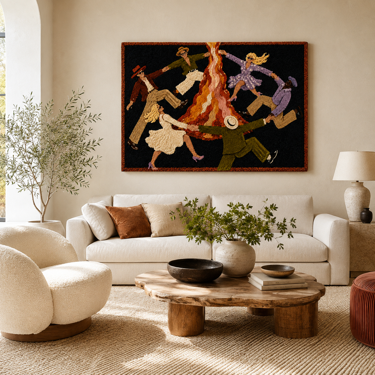 Yellow Cat wall art by Hewn Earth, vibrant yellow feline illustration on textured canvas for home decor.