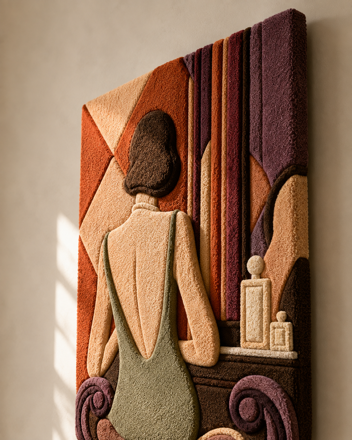 Detailed close-up of Hewn Earth dancing figures wall art, showcasing intricate design and textured surface.
