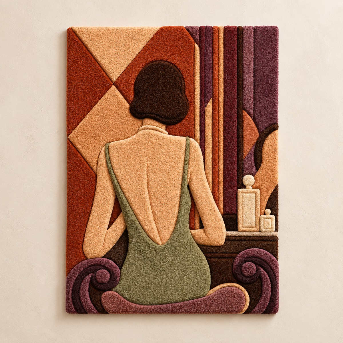 Colorful Hewn Earth dancing figures wall art featuring abstract human forms on a neutral background.