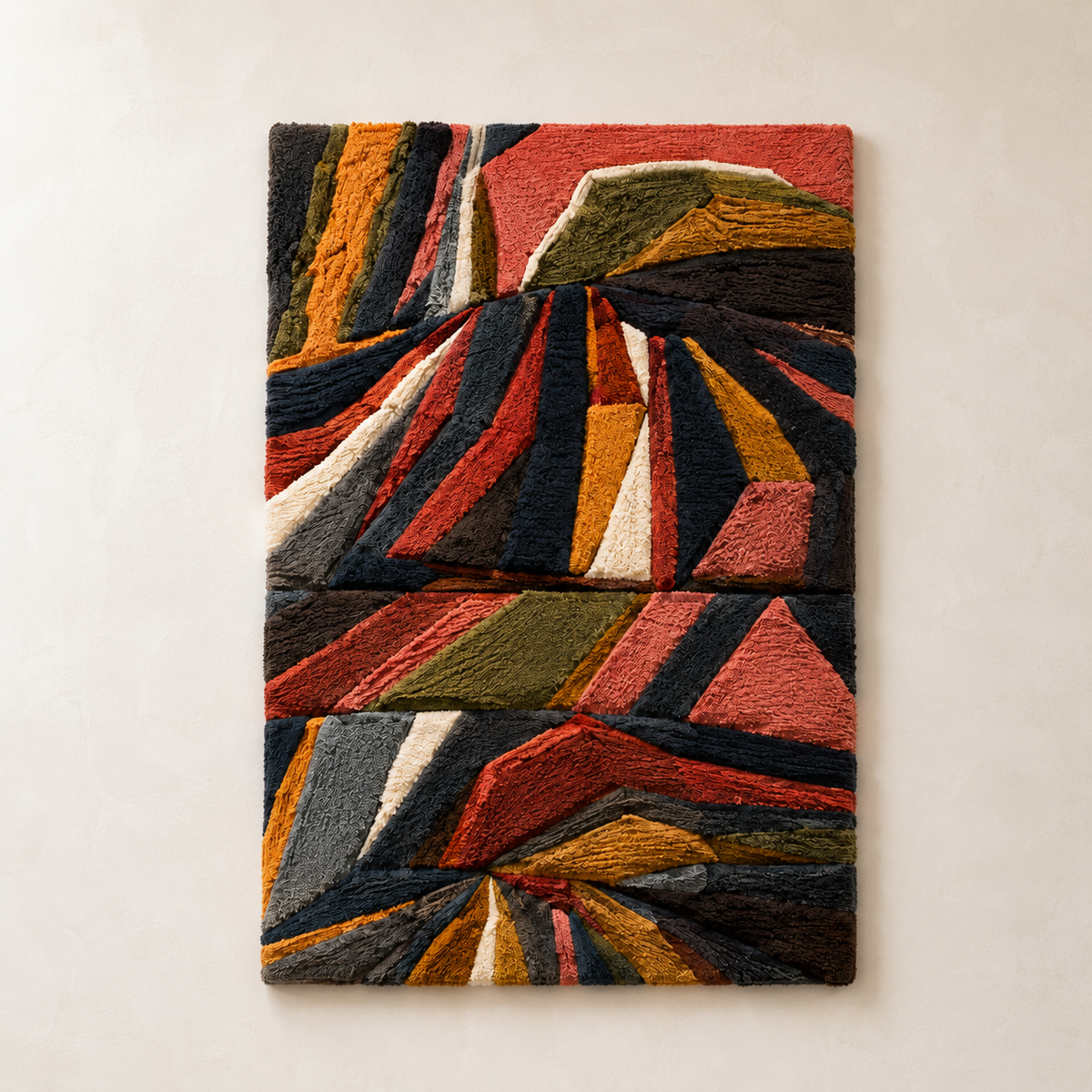 Close-up of Hewn Earth Garden Cats wall art featuring detailed, colorful feline illustrations on a textured background.