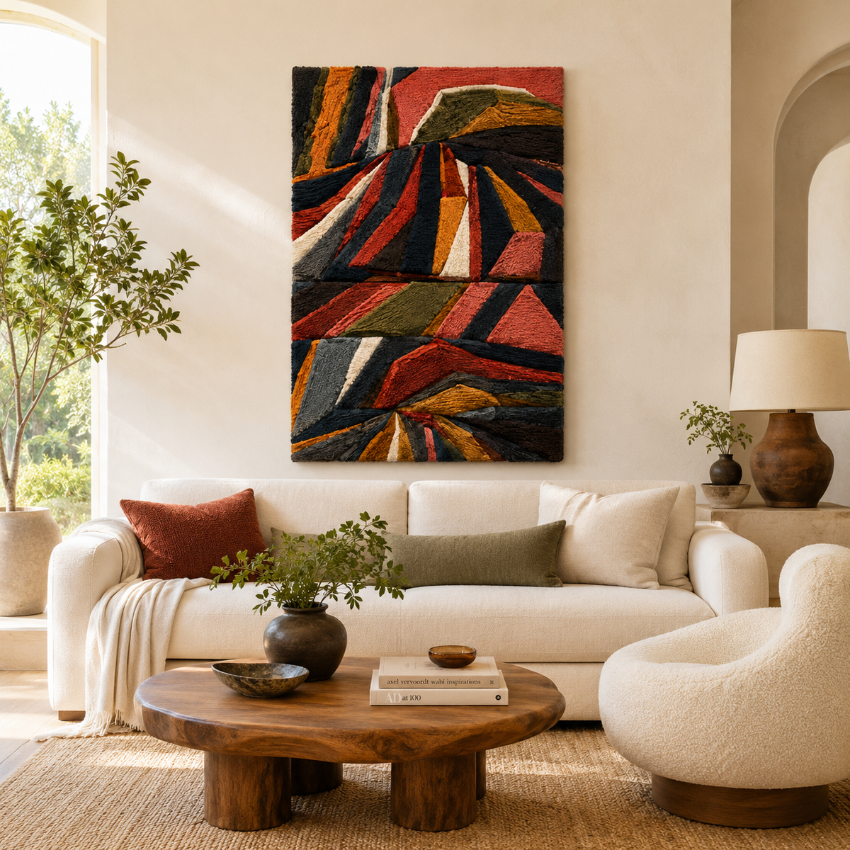 Hewn Earth Garden Cats wall art featuring colorful feline illustrations on a decorative garden-themed background.