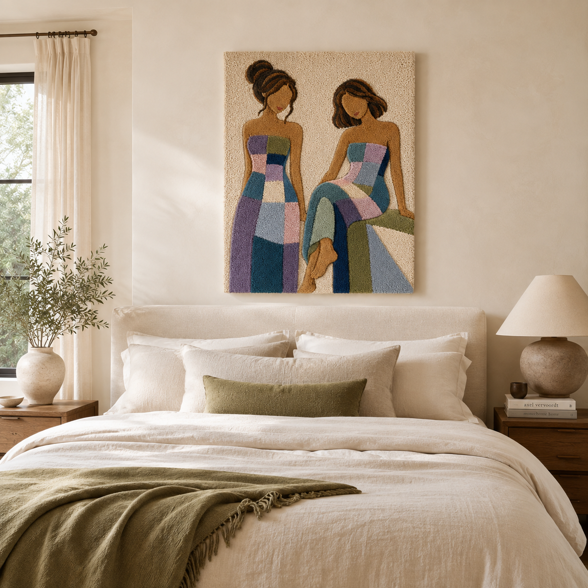Hewn Earth Mirror Morning wall art featuring a serene, abstract design with soft light tones on a white background.