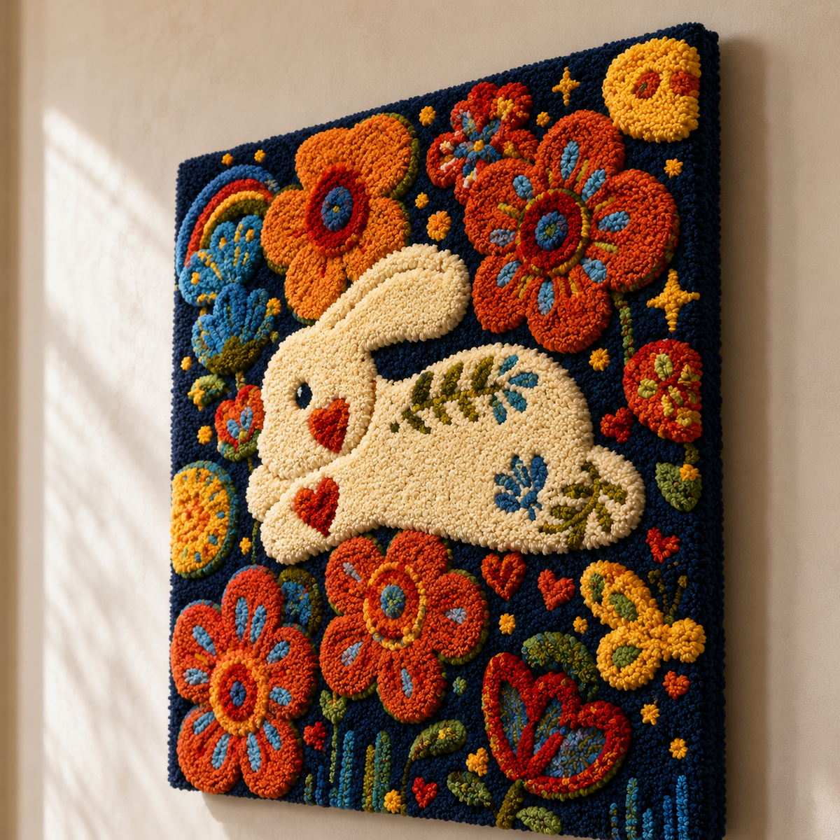 Detailed close-up of Hewn Earth's Rainbow Current wall art, showcasing vibrant colors and textured design.