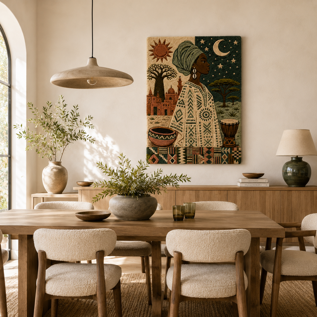 Close-up of Hewn Earth Two Friends wall art featuring detailed, textured illustration of two friends embracing on a natural-toned background