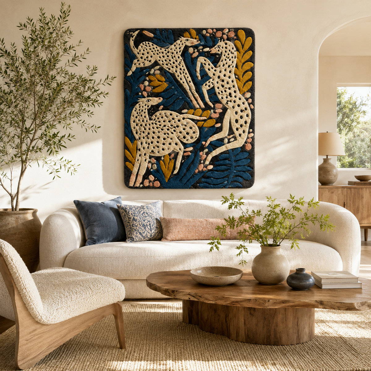 Hewn Earth wall art featuring a stylized winged dove design in neutral tones for elegant home decor.