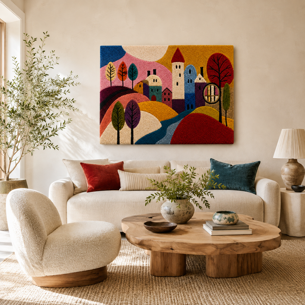 Hewn Earth Rabbit Garden wall art featuring colorful rabbit illustrations on a textured background for home decor.