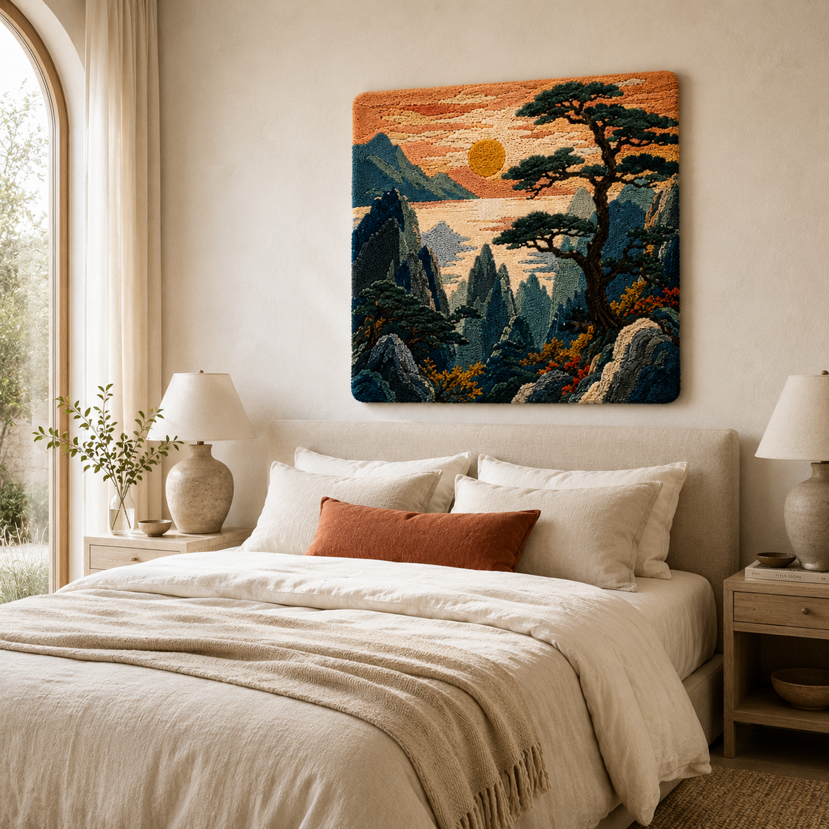 Leopard Chase wall art by Hewn Earth featuring a dynamic leopard in motion with lush jungle foliage in vibrant colors.
