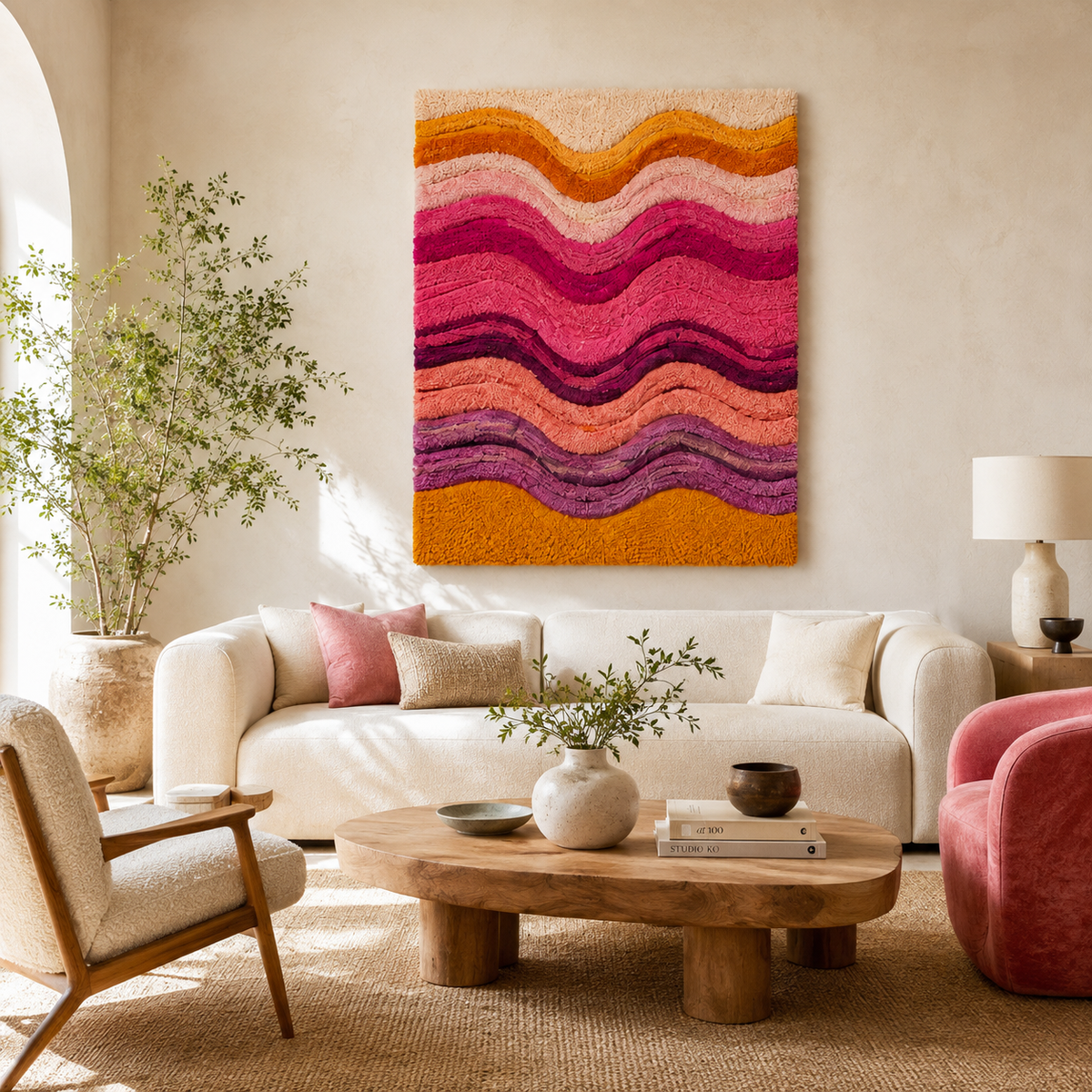 Close-up of Desert Pines wall art by Hewn Earth, featuring detailed pine tree illustrations on textured background.