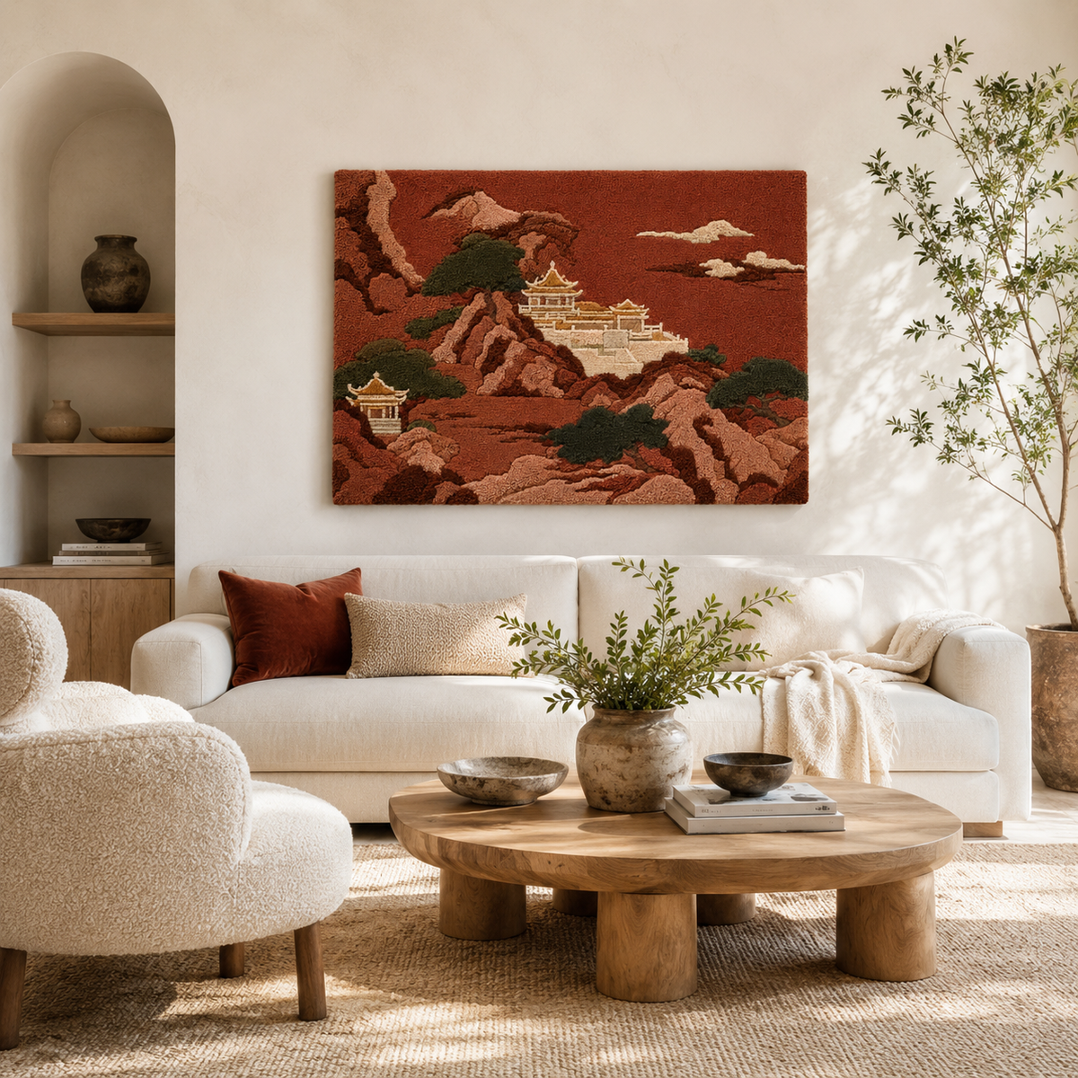 Hewn Earth wall art featuring a detailed crane and leopard illustration, showcasing nature-inspired wildlife artwork.