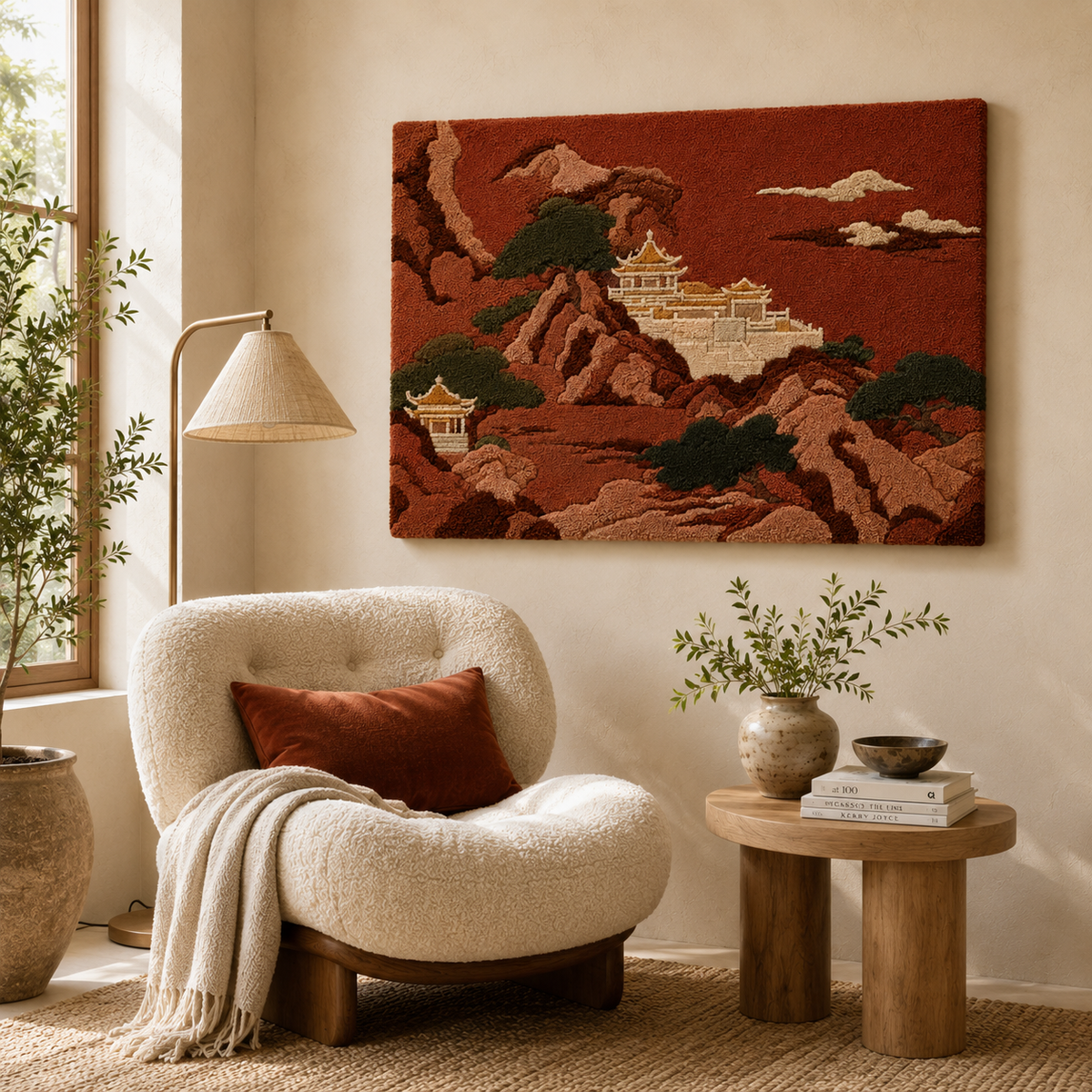 Hewn Earth wall art featuring a detailed crane and leopard design in earthy tones, suitable for modern home decor.