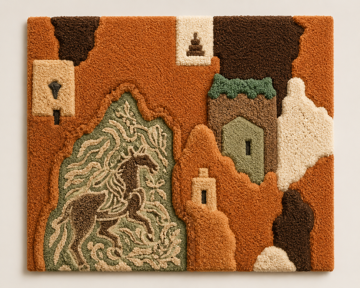 Hewn Earth Mountain Pine wall art with detailed pine tree illustration on a neutral background.