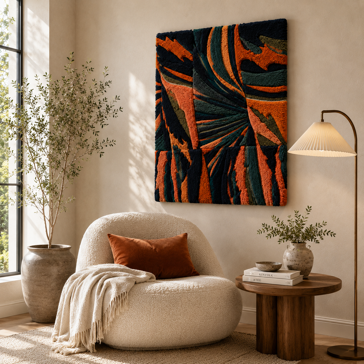Hewn Earth Cubist Conversation wall art featuring abstract geometric shapes in earthy tones for modern interior decor.
