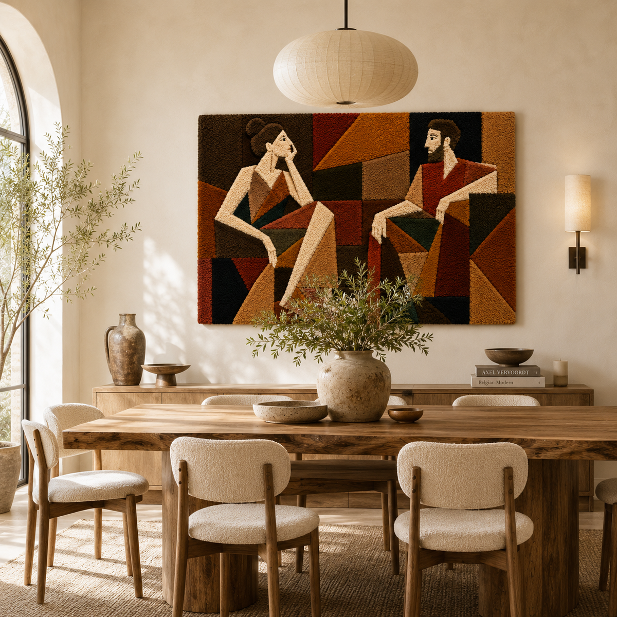 Hewn Earth Afterglow Aviary wall art featuring vibrant, colorful bird illustrations on a decorative wall art piece.