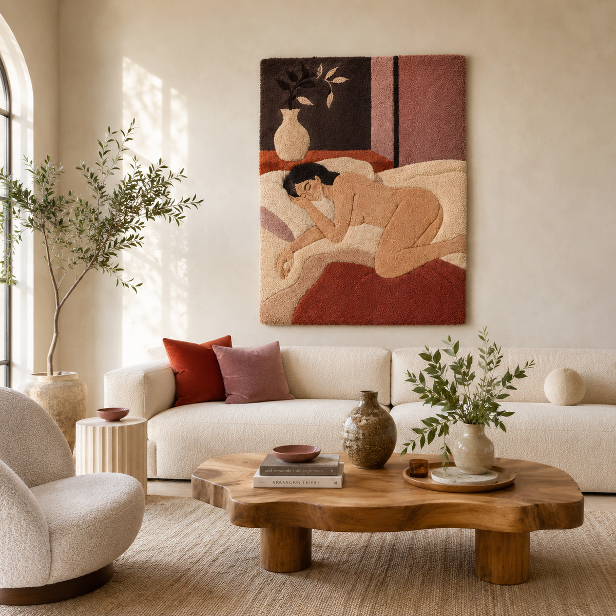Hewn Earth Cinder Grove wall art featuring earthy tones and abstract forest-inspired design, suitable for modern interior decor.