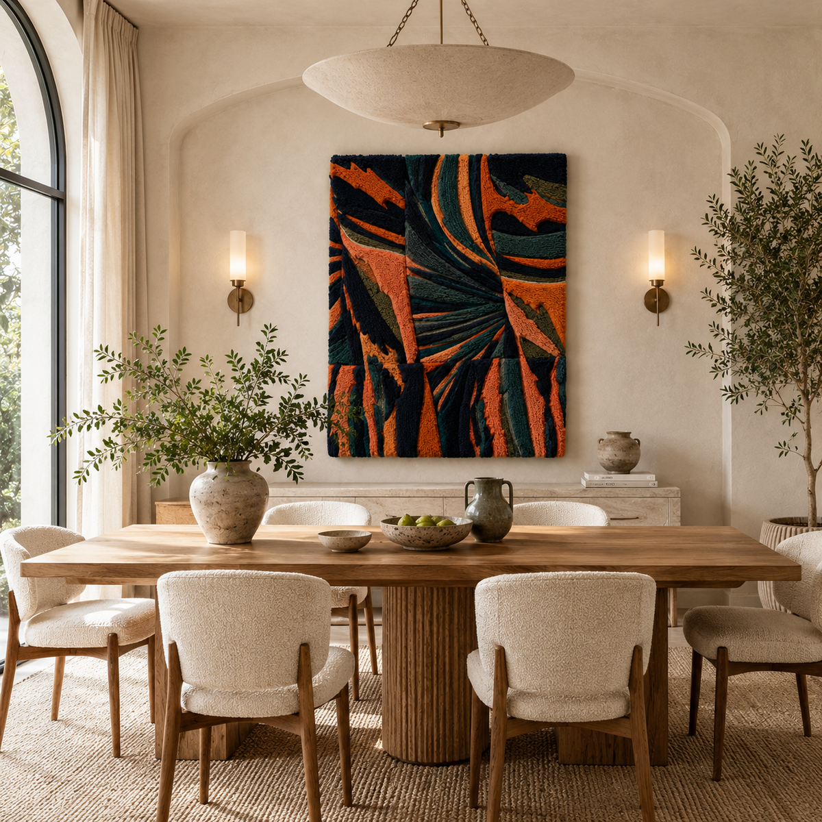 Close-up of Hewn Earth Luminous Dawn wall art featuring textured, luminous abstract design on a neutral background.