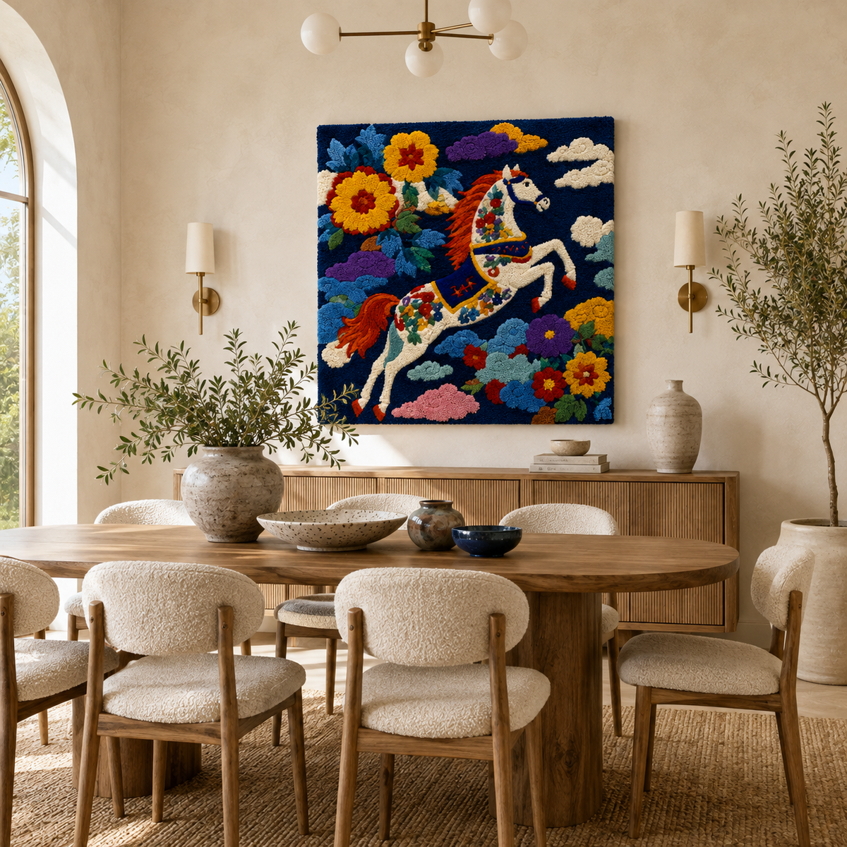 Hewn Earth Ember Yarrow wall art featuring vibrant warm tones and abstract botanical design for modern interior decor