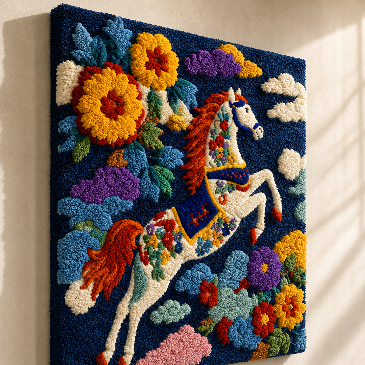 Ember Yarrow wall art by Hewn Earth featuring a vibrant, abstract botanical design on canvas.