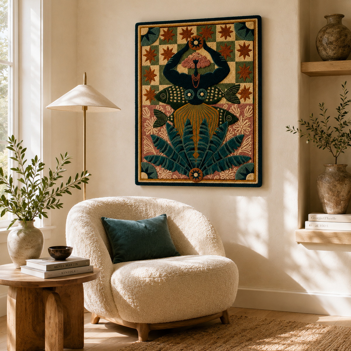 Hewn Earth Cinder Parade wall art featuring abstract earthy tones displayed on a wall in a modern interior setting.
