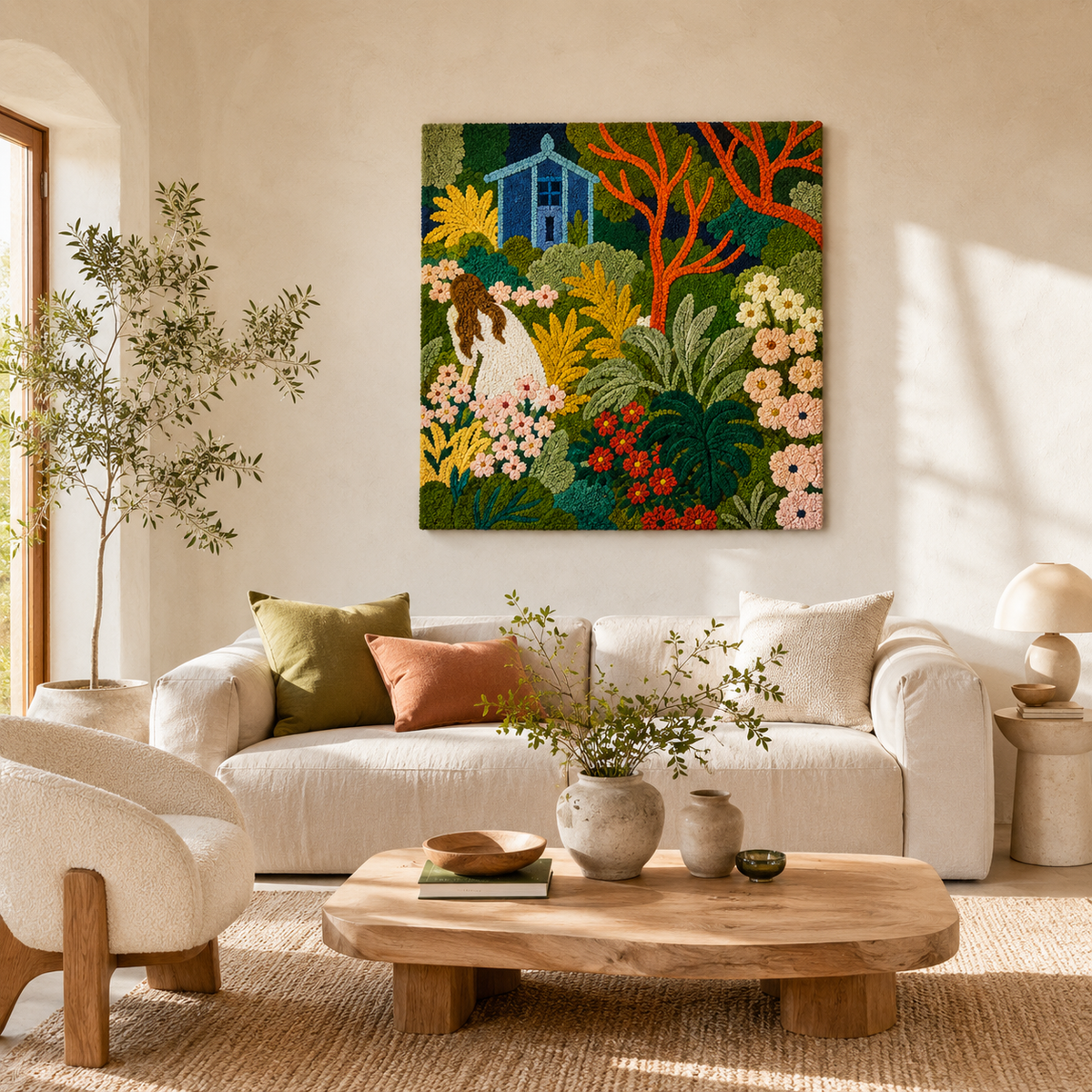 Hewn Earth Ember Wildflower wall art featuring vibrant wildflower design on a decorative wall art piece.