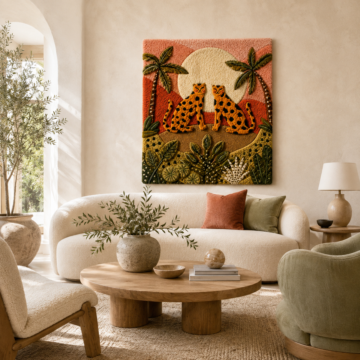 Hewn Earth Luminous Mirage wall art featuring glowing abstract shapes on a neutral background, modern home decor piece.