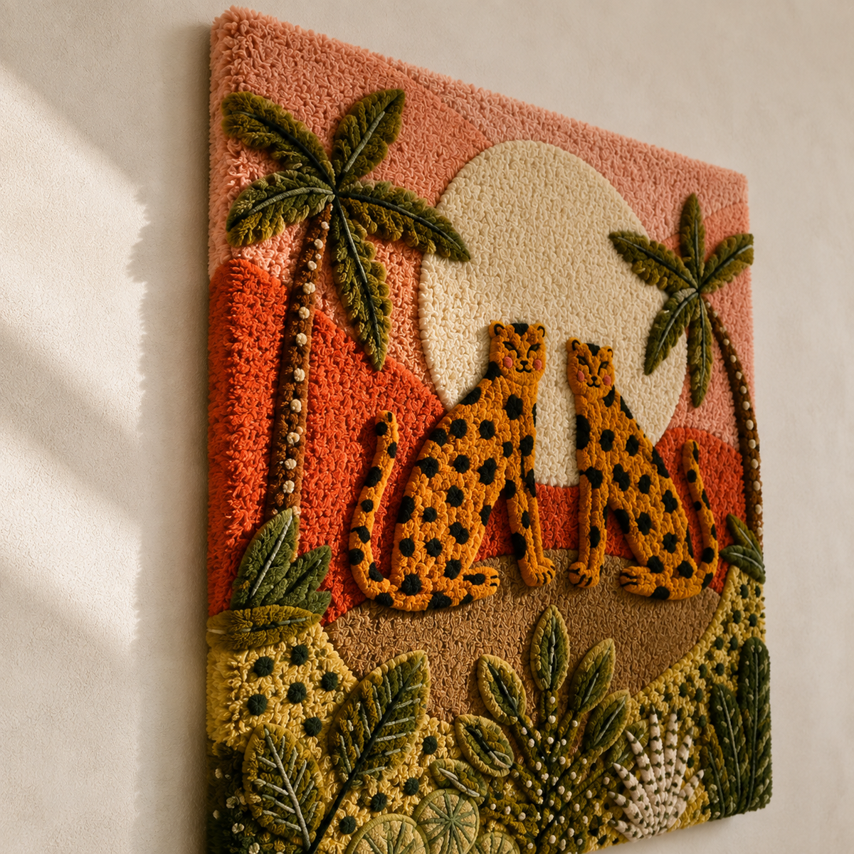 Close-up of Hewn Earth Luminous Mirage wall art showing textured, glowing abstract design on a smooth canvas surface.