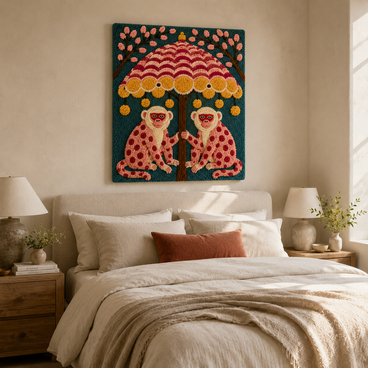 Hewn Earth Afterglow Thicket wall art featuring a vibrant, abstract forest scene on a large canvas for modern home decor.