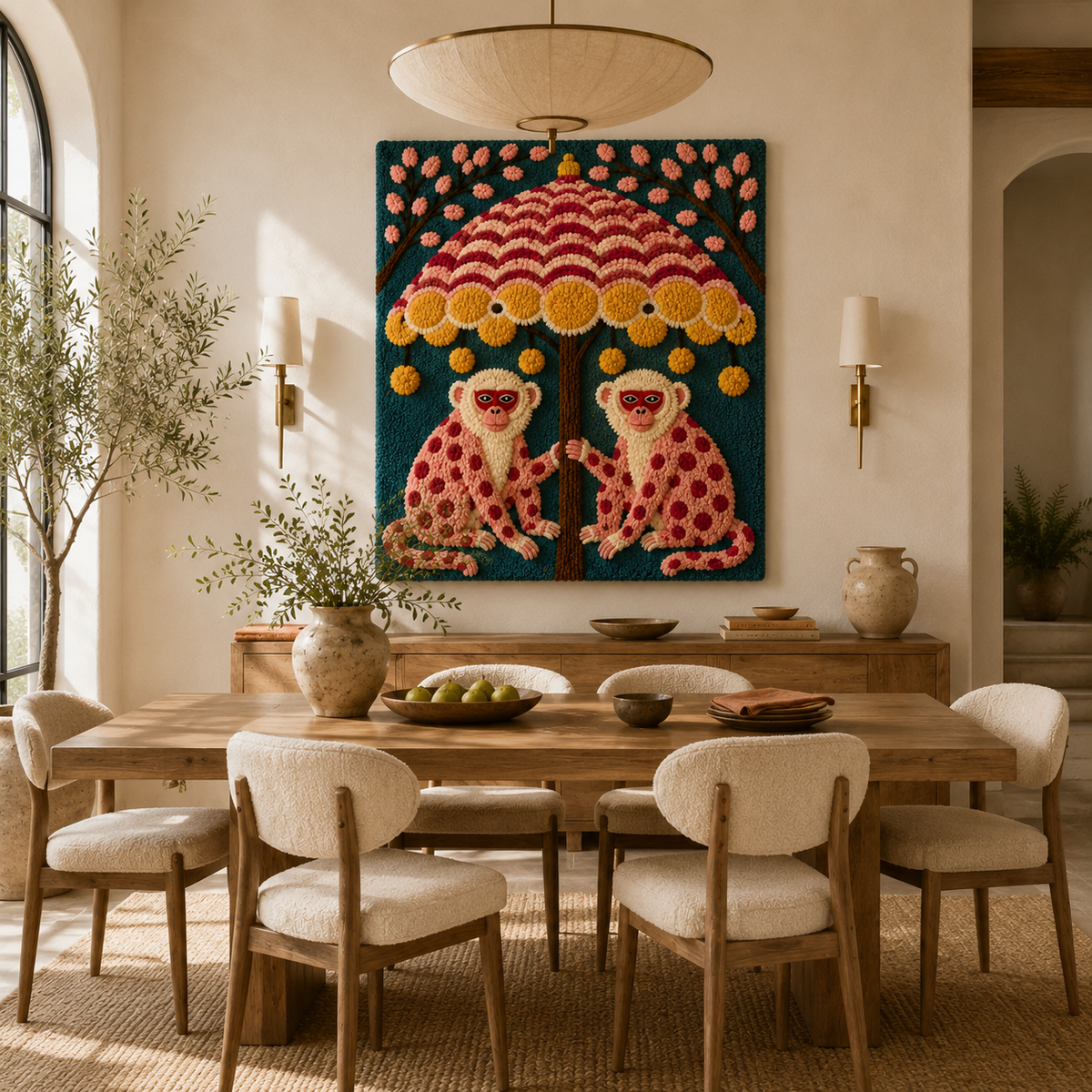 Hewn Earth Afterglow Thicket wall art featuring abstract forest scene with warm earthy tones and textured design.