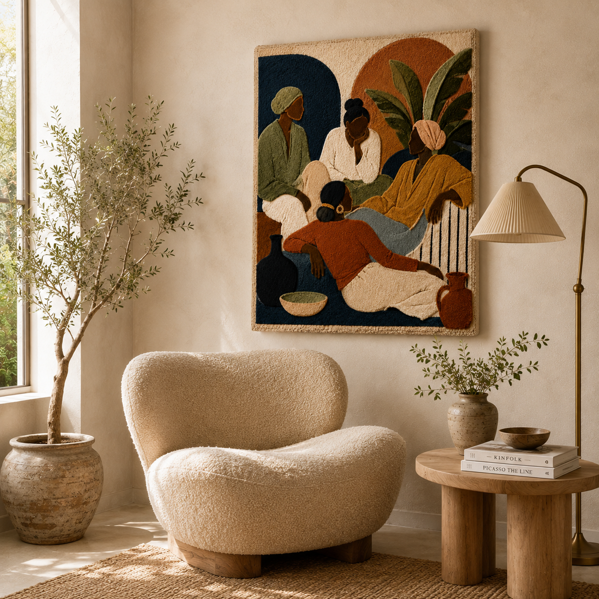 Hewn Earth Cinder Bracken wall art featuring dark, textured botanical design on a neutral background for modern decor.
