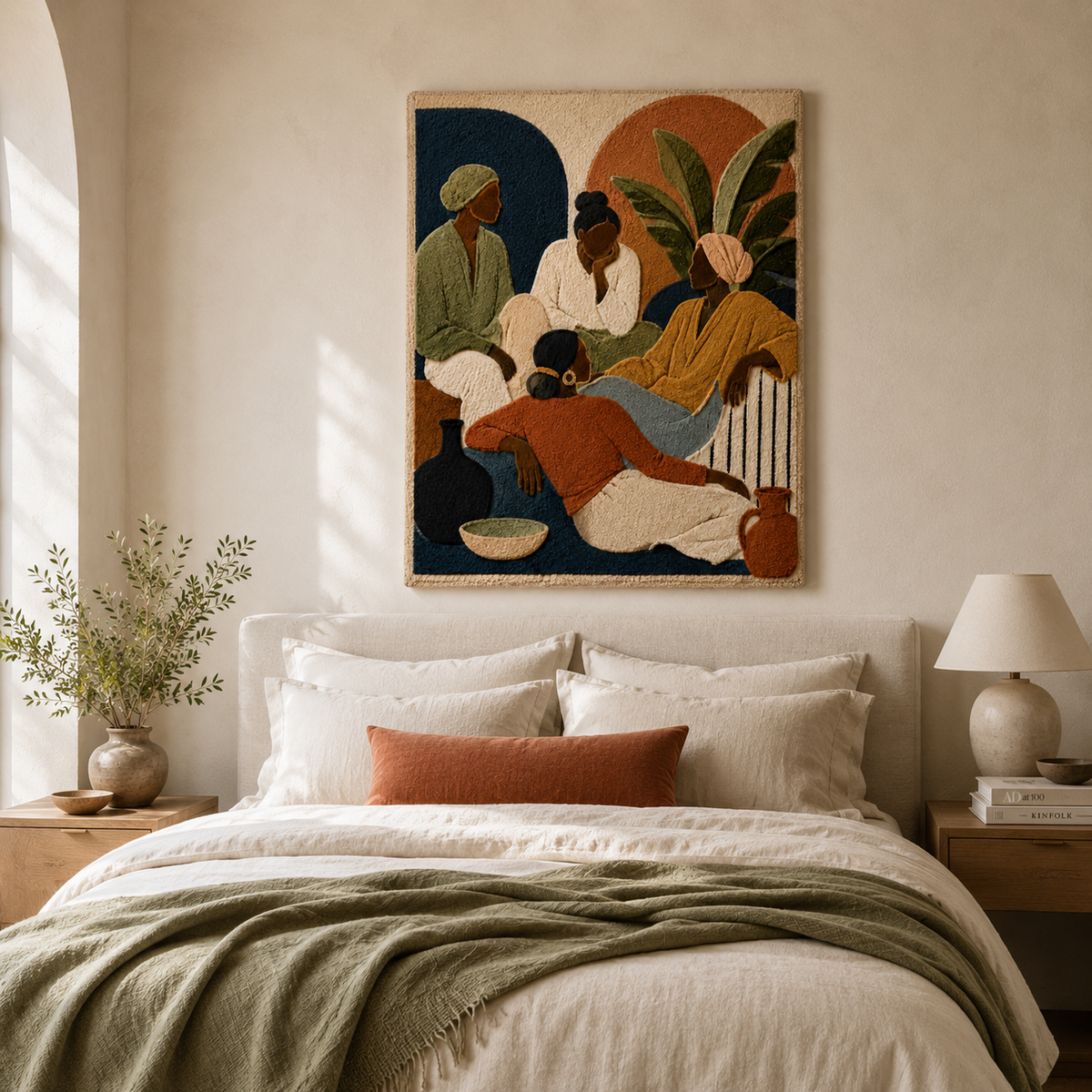 Hewn Earth Cinder Bracken wall art featuring earthy tones and abstract leaf design on textured canvas.
