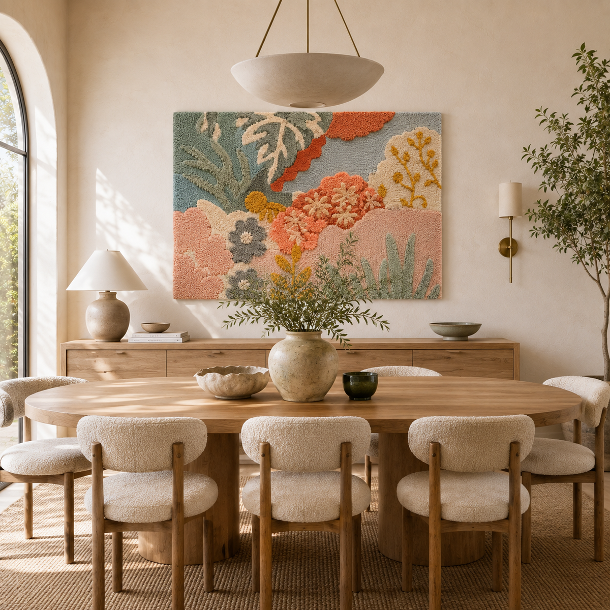 Close-up of Hewn Earth Ember Iris wall art featuring intricate textures and warm earthy tones on a textured surface.