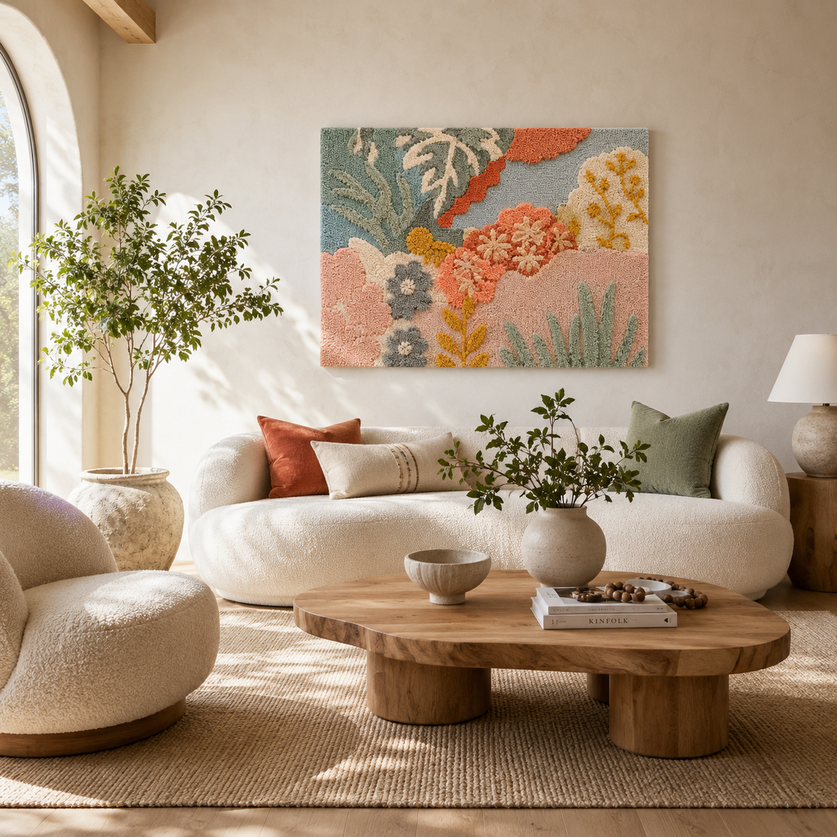 Hewn Earth Ember Iris wall art featuring a colorful, abstract design with vibrant hues and textured details.