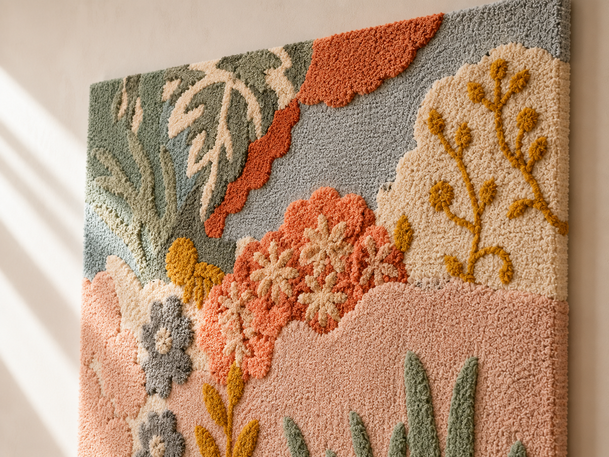 Hewn Earth Ember Iris wall art featuring vibrant, textured abstract design in warm tones, suitable for modern home decor.