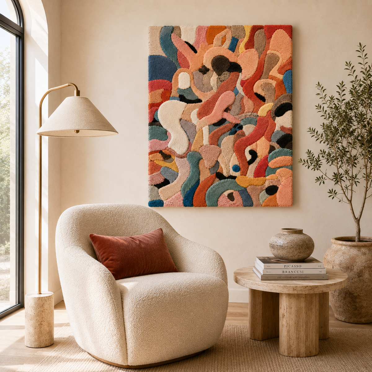 Hewn Earth Cinder Arcade wall art featuring abstract earthy tones and geometric designs on a canvas or print.