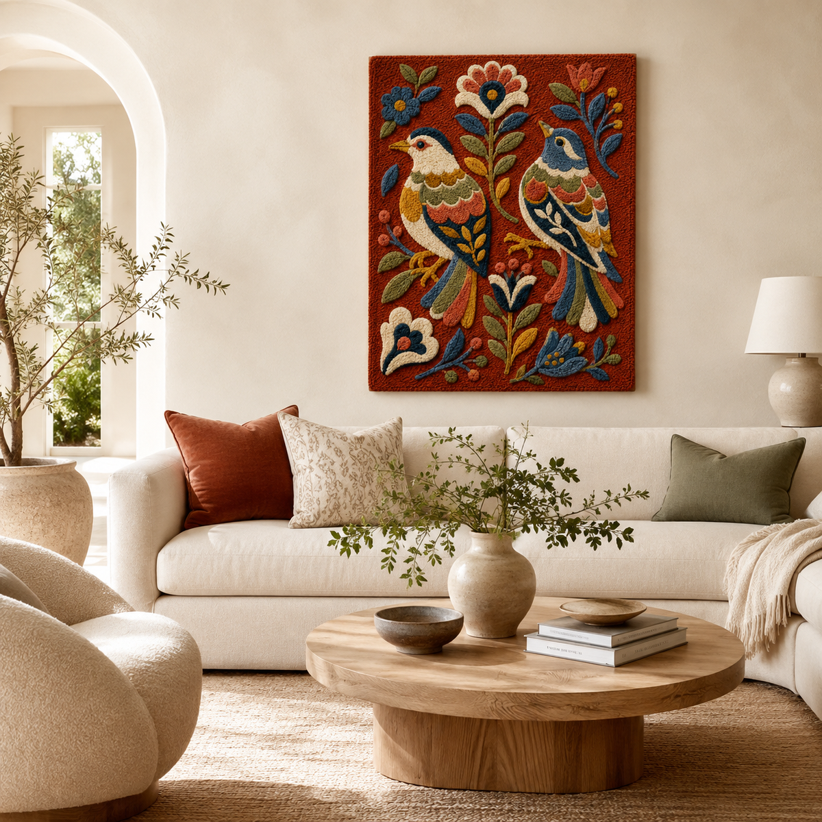 Hewn Earth Afterglow Cairn wall art featuring a warm-toned abstract design displayed on a room wall