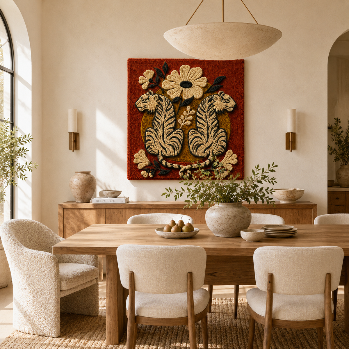 Hewn Earth Cinder Juniper wall art featuring a detailed illustration of juniper branches and foliage on a neutral background