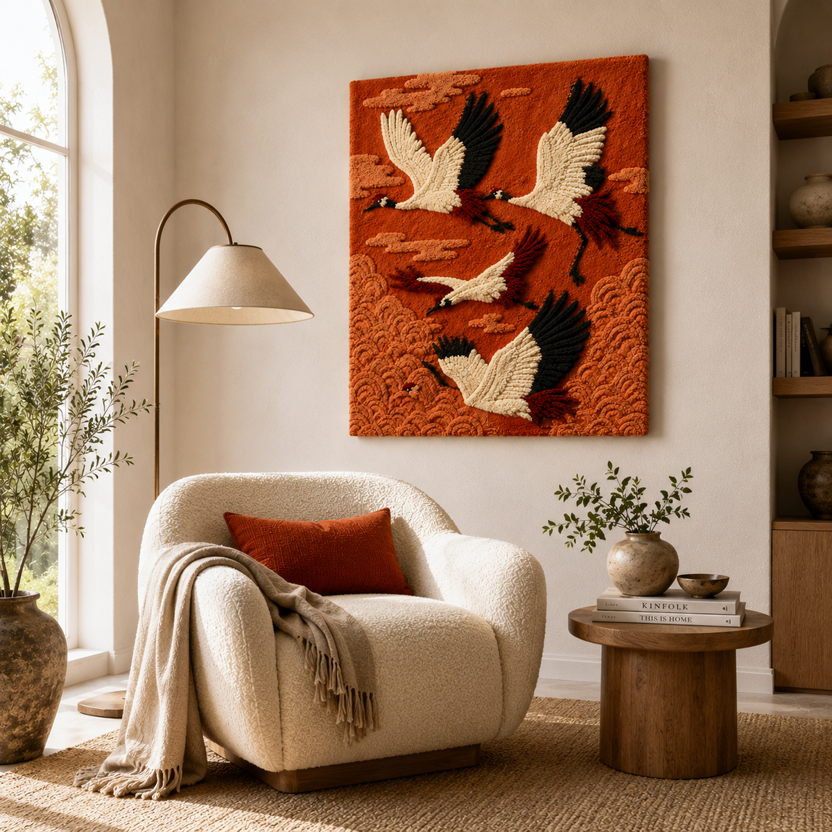 Colorful wall art piece titled Afterglow Bloom by Hewn Earth, featuring abstract floral design on a wall.