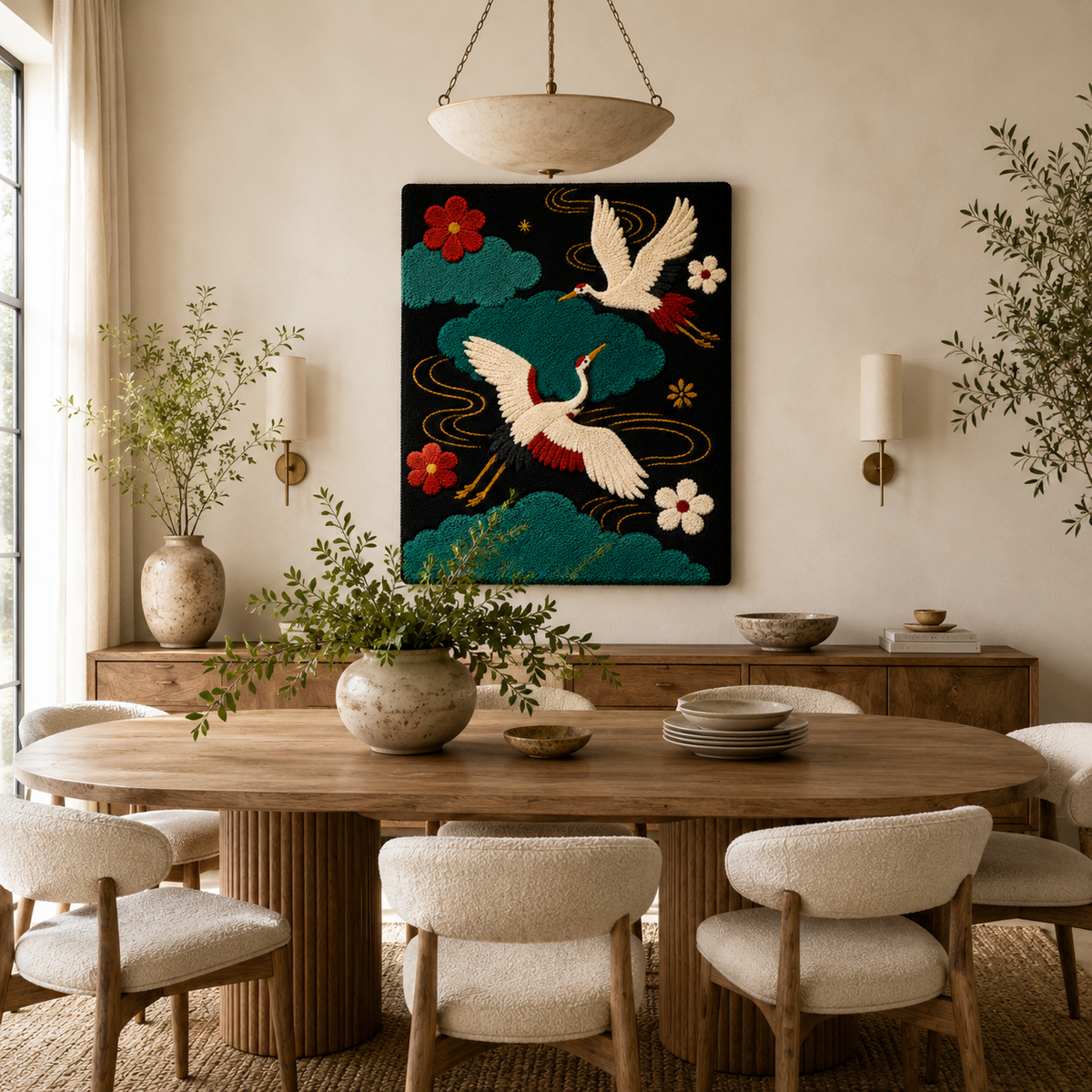 Hewn Earth Cinder Horizon wall art featuring earthy tones and abstract design, displayed on a modern room wall.