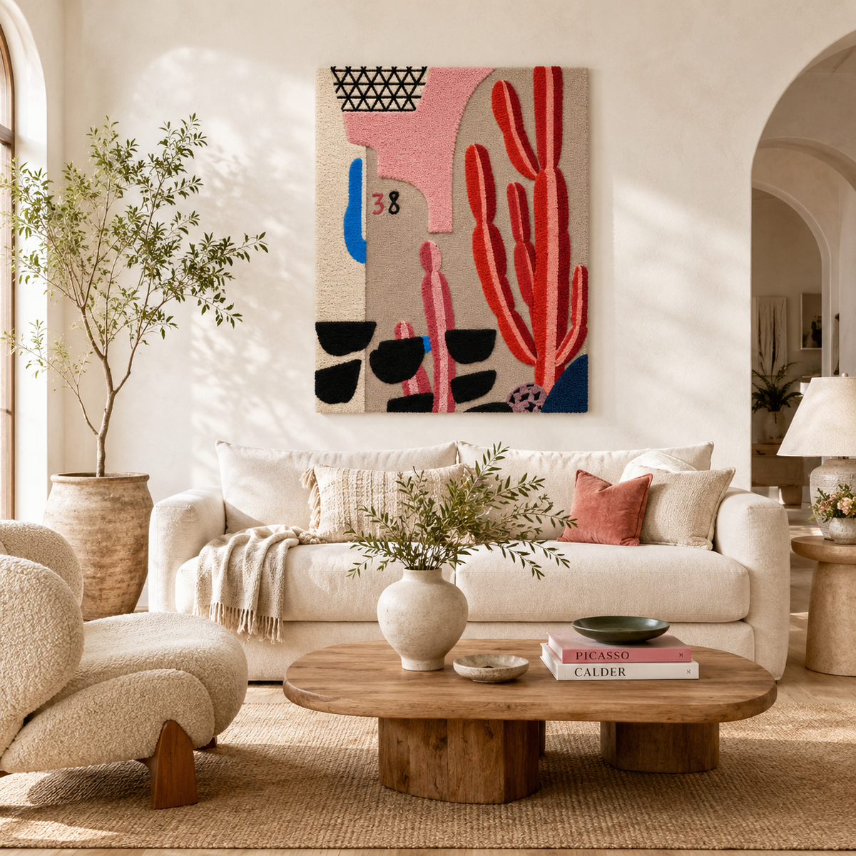 Hewn Earth Ember Orchard wall art featuring warm, abstract earthy tones on a textured canvas.