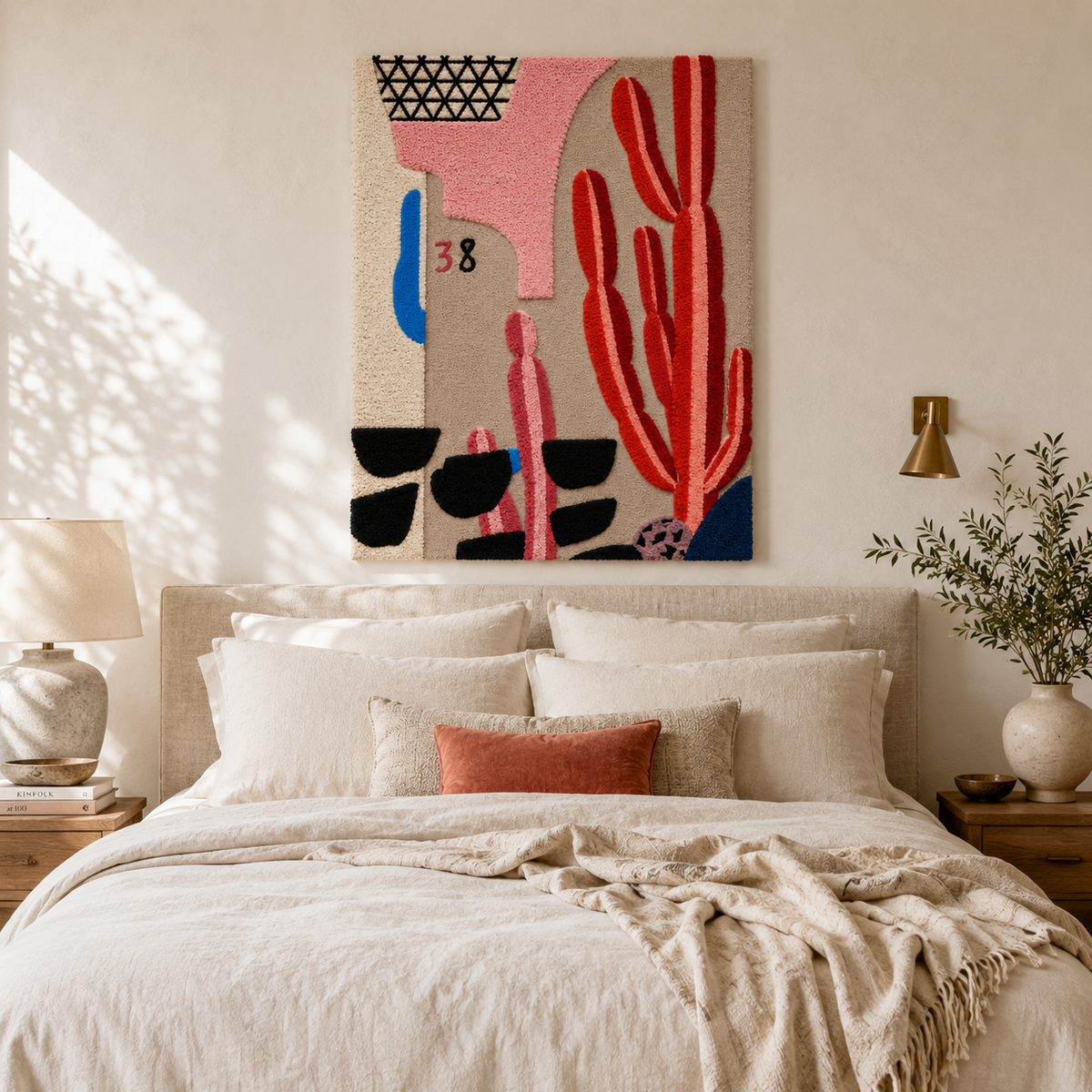 Hewn Earth Ember Orchard wall art featuring warm, earthy tones and abstract landscape design on a canvas.