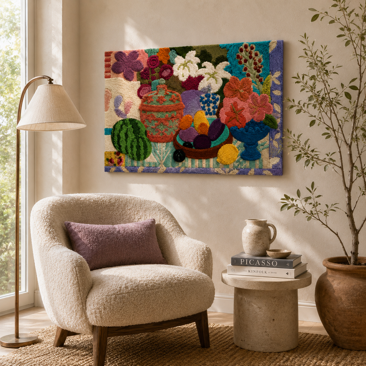 Hewn Earth Afterglow Lantern wall art featuring a warm, glowing lantern design on textured canvas background.