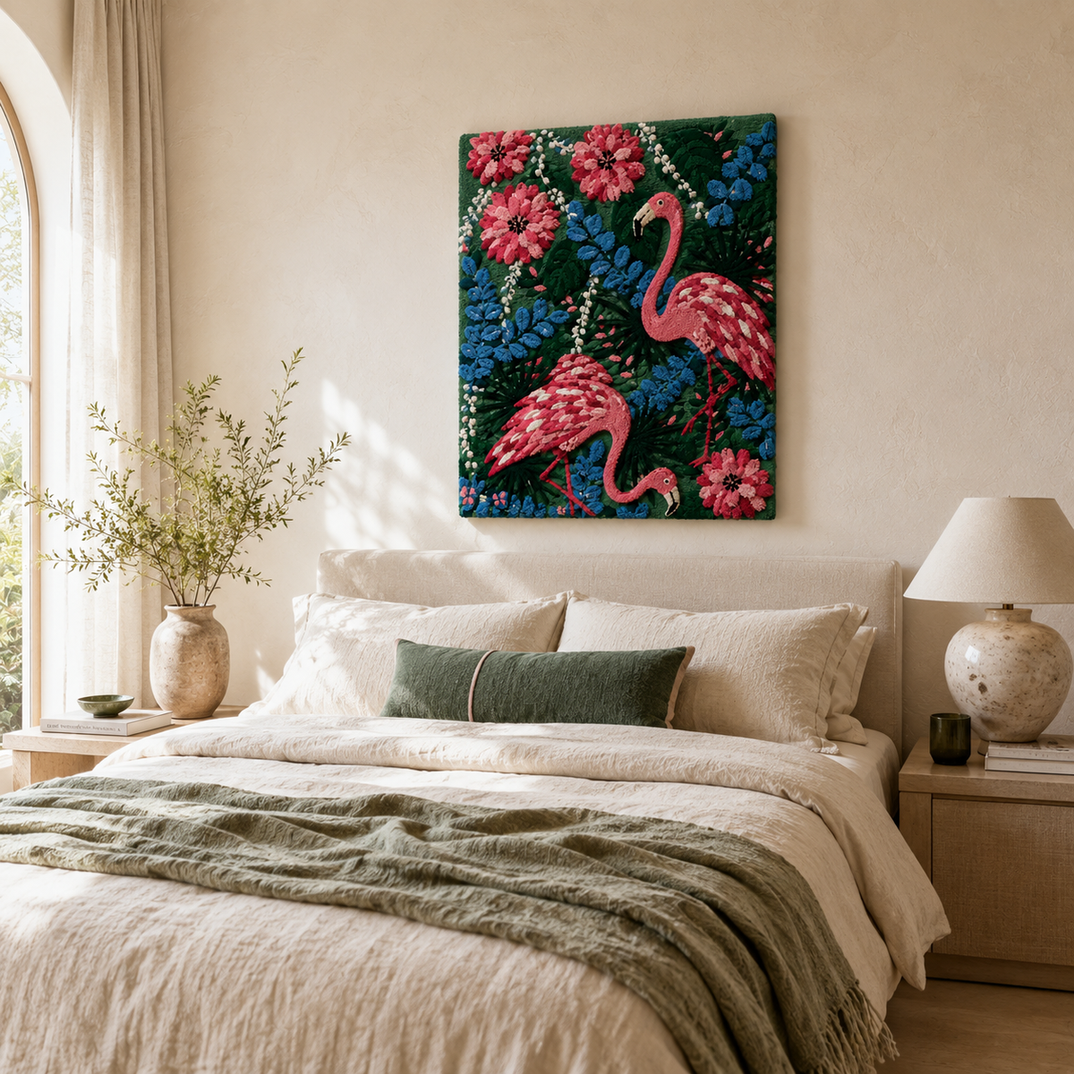 Hewn Earth Ember Aster wall art featuring vibrant, abstract floral design on a neutral background for modern home decor.
