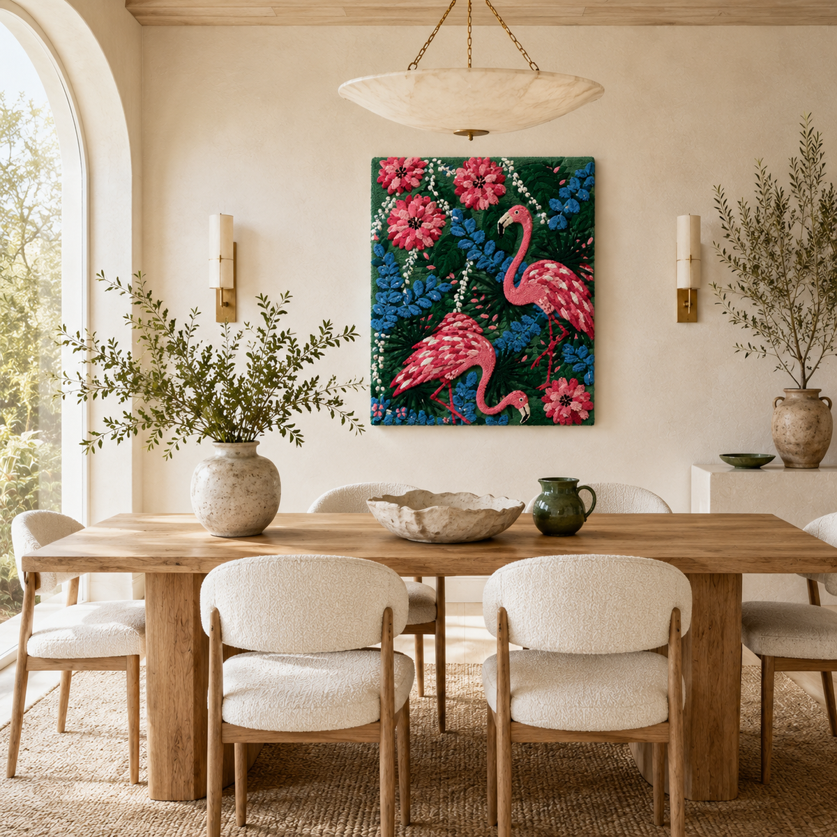 Hewn Earth Ember Aster wall art featuring vibrant, abstract floral design on a textured background for modern home decor.