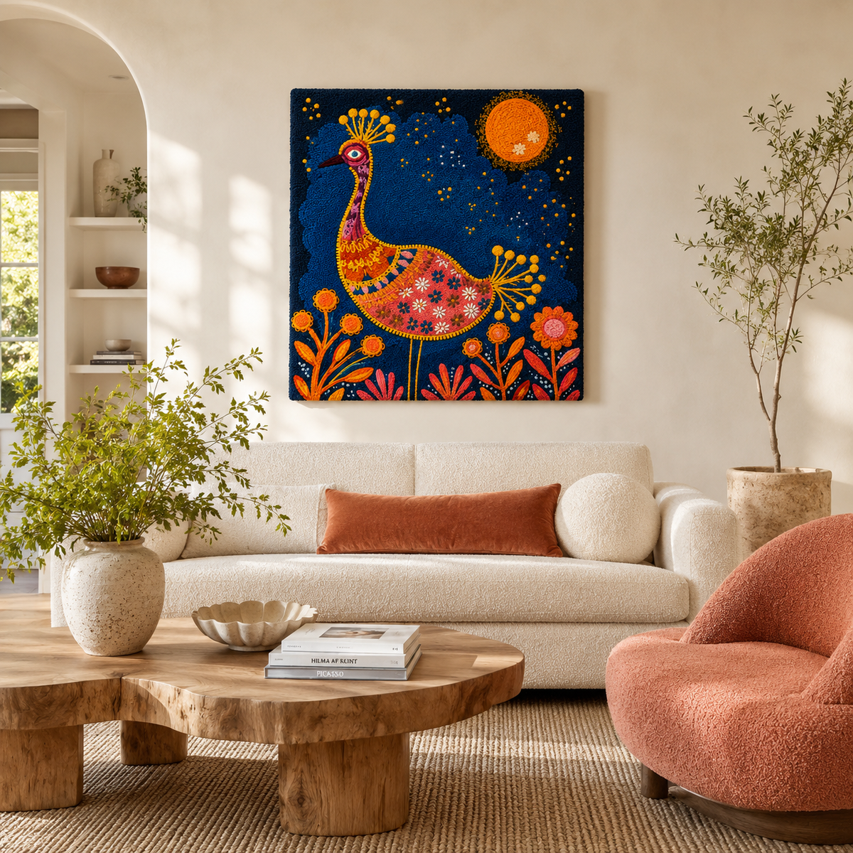 Luminous Crescent wall art by Hewn Earth featuring a glowing crescent moon design on a textured background